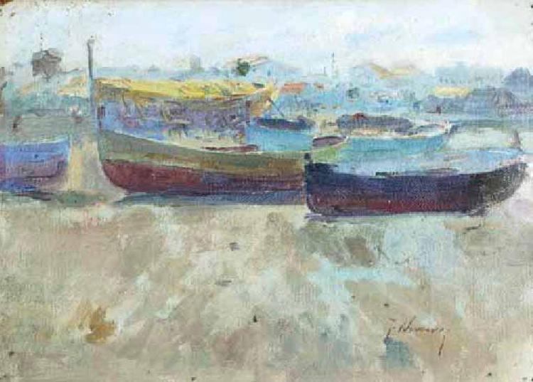 Seymour Joseph Guy Boats on the beach Sweden oil painting art